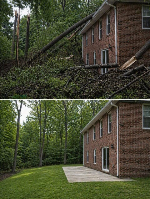 Before After Storm Damage Tree Cleaunup